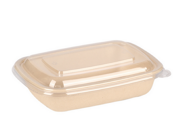 Rectangular Sugarcane Container transparent lid 850ml - Two Spaces ( 50 pcs)