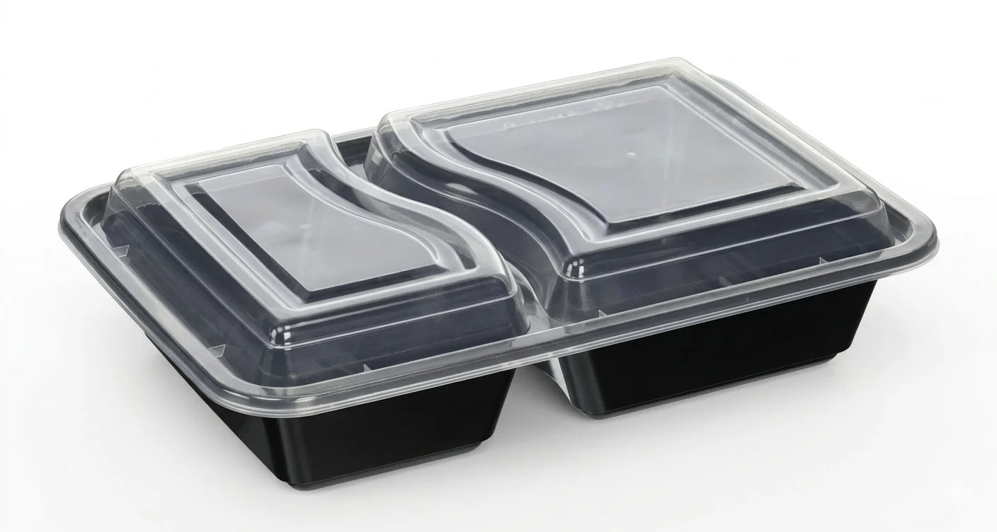 VIP rectangular plastic containers for microwave and refrigerator with two compartments, multiple sizes from Savvy (25 packs) (1300-1150-1100) milli