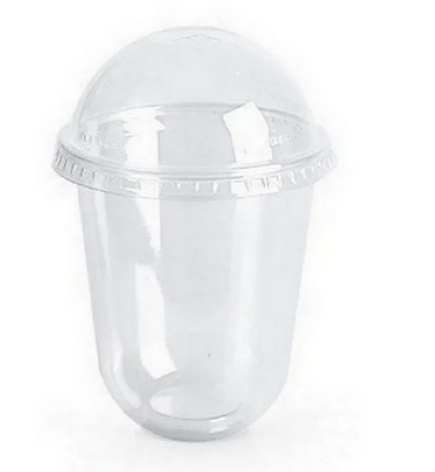 Plastic Transparent Cup U Shape with Cone lid - 8 oz (100 pcs)