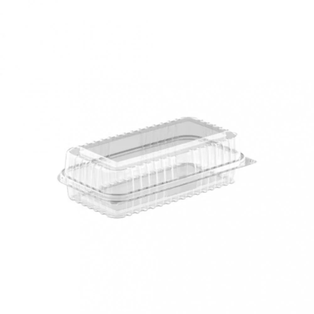 Rectangular plastic box for cakes and desserts with a connected lid, transparent color -  size S -  (1000 packs)